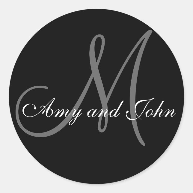 Names & Initial Monogram Wedding Sticker Black (Front)