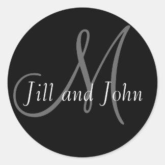 Names & Initial Monogram Wedding Sticker Black