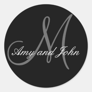 Names & Initial Monogram Wedding Sticker Black