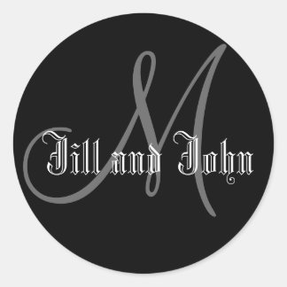Names & Initial Monogram Wedding Sticker Black