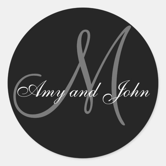 Names & Initial Monogram Wedding Sticker Black (Front)