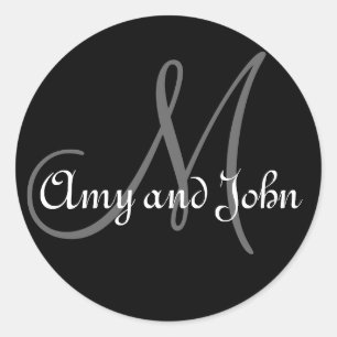 Names & Initial Monogram Wedding Sticker Black