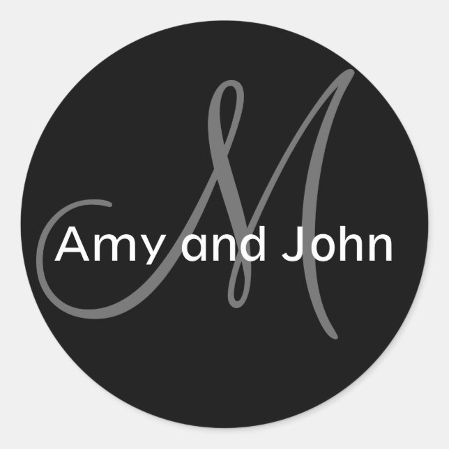 Names & Initial Monogram Wedding Sticker Black (Front)
