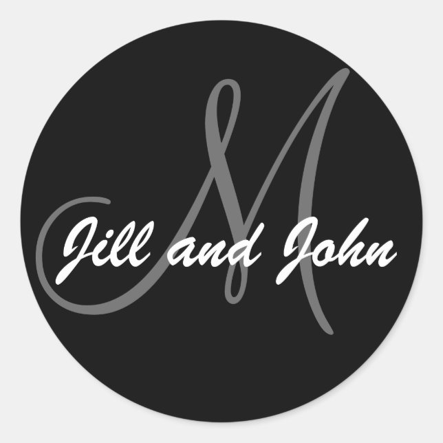 Names & Initial Monogram Wedding Sticker Black (Front)