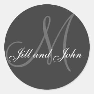 Names & Initial Monogram Wedding Sticker Grey