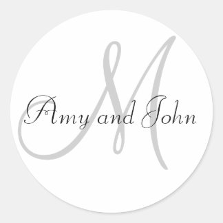 Names & Initial Monogram Wedding Sticker White