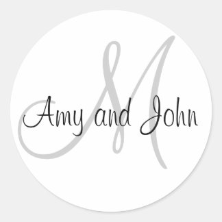 Names & Initial Monogram Wedding Sticker White
