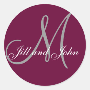 Names Initial Monogram Wedding Sticker WIne Red