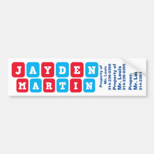Names: Jayden and Martin nametag/sticker Bumper Sticker