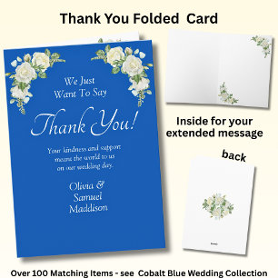 Names & Message on Cobalt Blue & White Roses Thank You Card