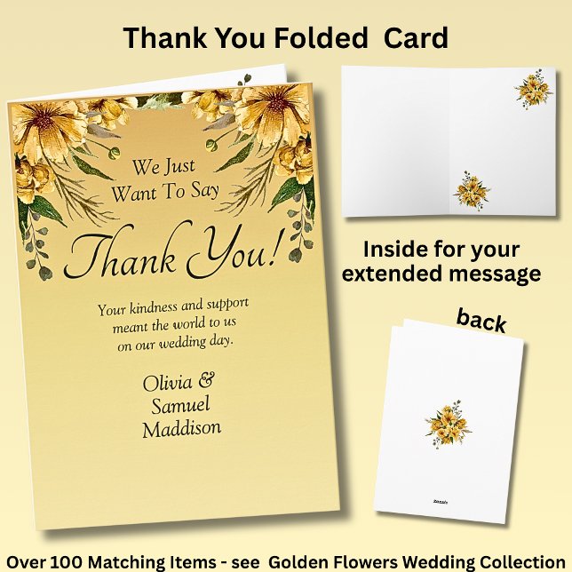 Names & Message on Golden Flowers Wedding Suite Thank You Card (Creator Uploaded)