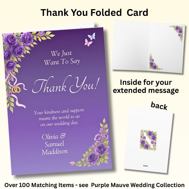 Names & Message on Purple Mauve Flowers & White Thank You Card (Creator Uploaded)