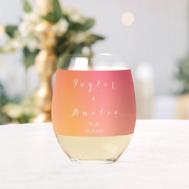Names Monogram Minimal Gradient Wedding Stemless Wine Glass (Insitu (Wedding))