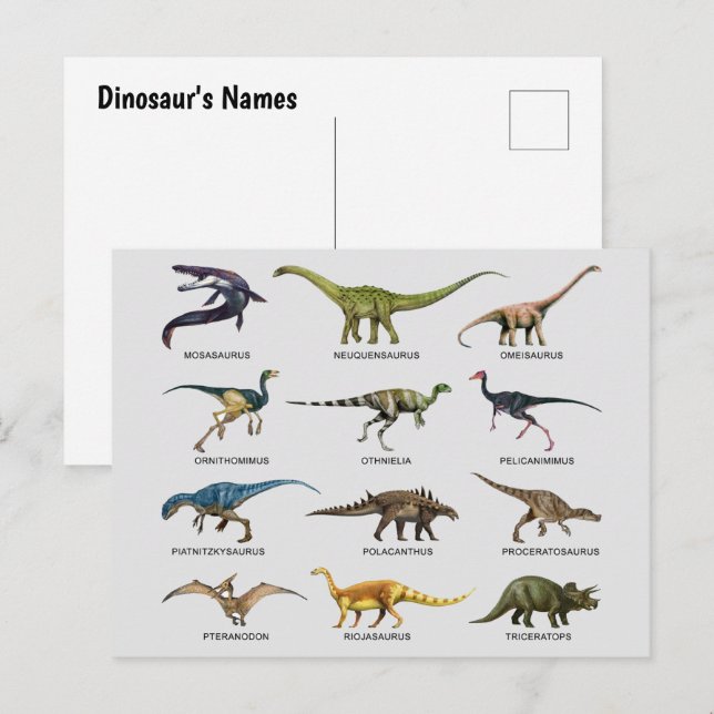 Names of Dinosaurs Holiday Postcard (Front/Back)