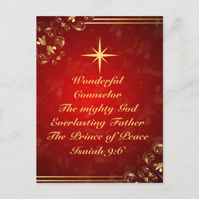 Names of God Bible Verse Isaiah 9:6, Christmas Holiday Postcard (Front)