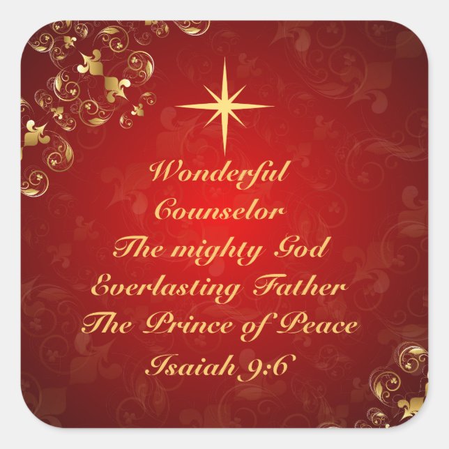 Names of God Bible Verse Isaiah 9:6, Christmas Square Sticker (Front)