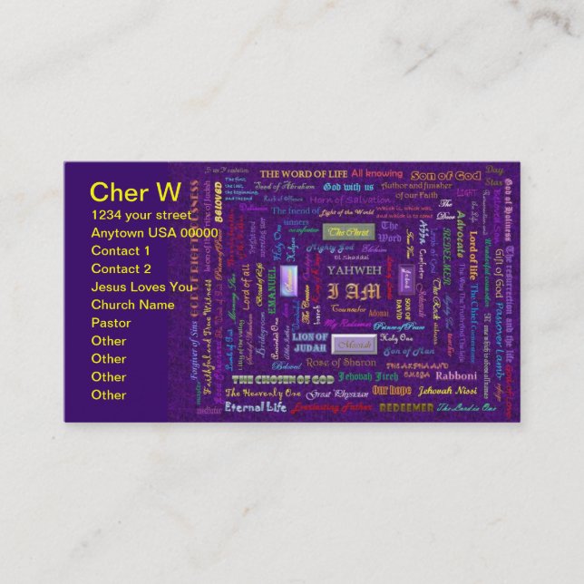 names of God business card (Front)