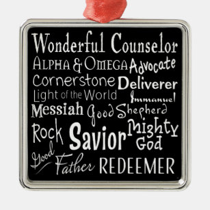 Names of God from the Bible in Black and White Metal Tree Decoration