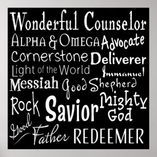 Names of God from the Bible in Black and White Poster