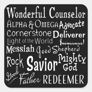 Names of God from the Bible in Black and White Square Sticker