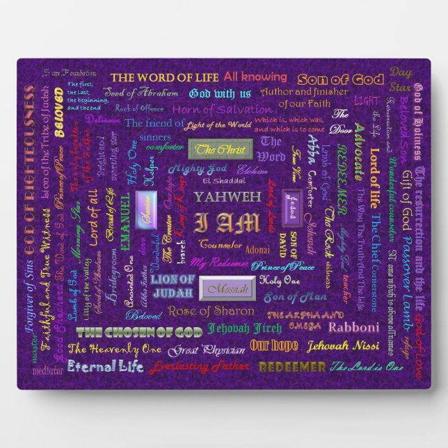 names of God photo display plaque with easel (Front)