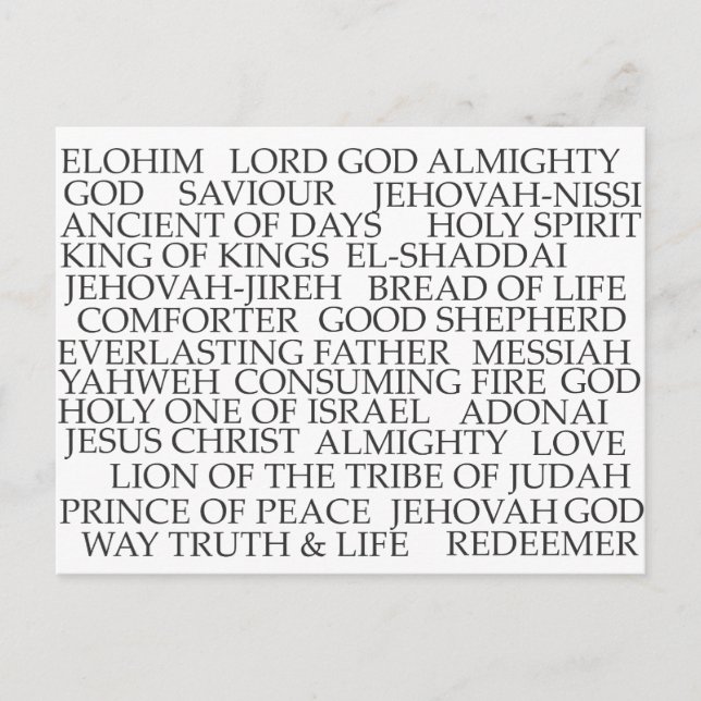 NAMES OF GOD POSTCARD (Front)