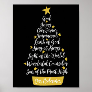 Names Of Jesus Christian Faith Christmas Tree Chri Poster