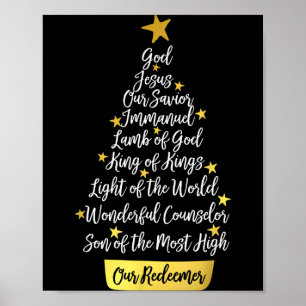 Names Of Jesus Christian Faith Christmas Tree  Poster