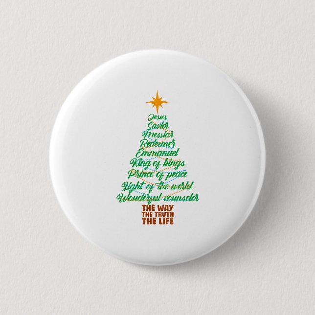 Names Of Jesus Christmas Tree Lights Christian Xma 6 Cm Round Badge (Front)