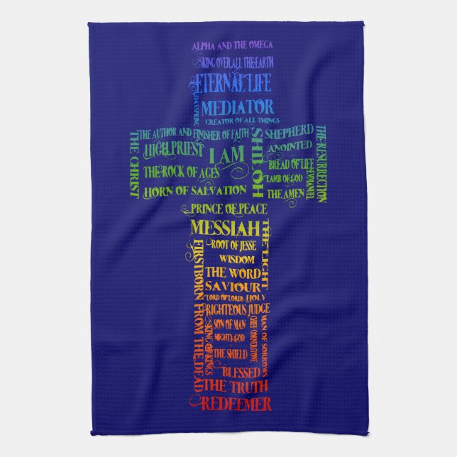Names of Jesus Cross Tea Towel (Vertical)