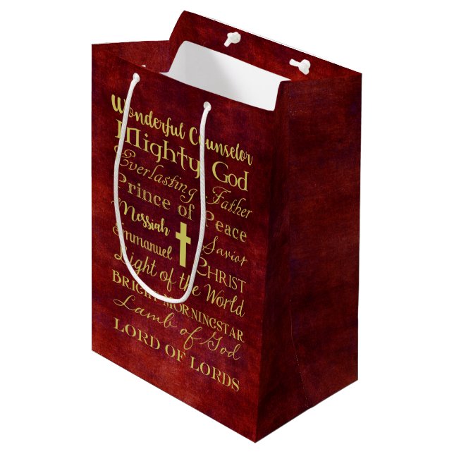 Names of Jesus Red Gift Bag (Front Angled)