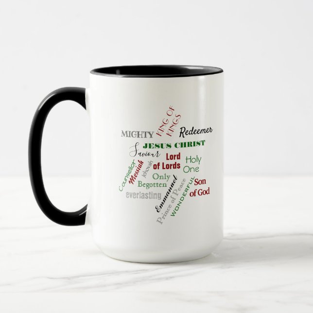 Names of Jesus Star Word Cloud Christmas  Mug (Left)