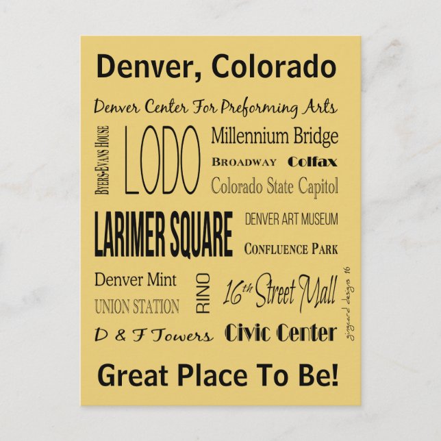 Names Of Places In Downtown Denver, CO Postcard (Front)