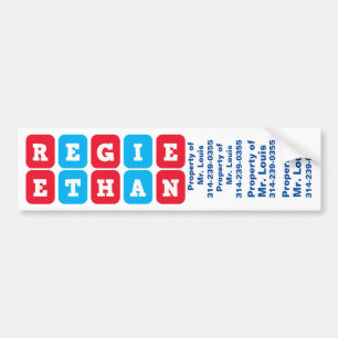 Names: Regie and Ethan nametag/sticker Bumper Sticker