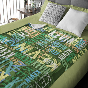 Names Replicated Colour Pattern Typography Green Fleece Blanket