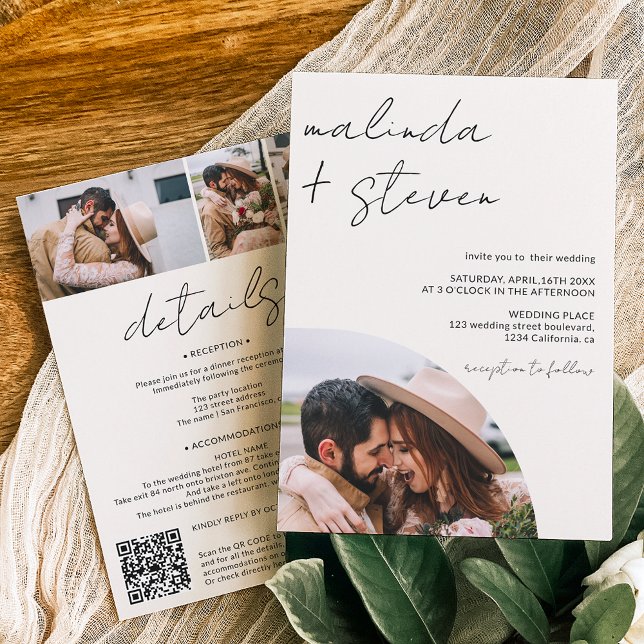 Names script arch ivory 4 photo all in one wedding invitation (Creator Uploaded)