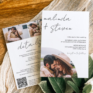Names script arch white 4 photo all in one wedding invitation