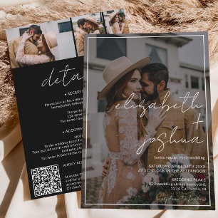 Names script frame black 4 photo all in 1 wedding invitation