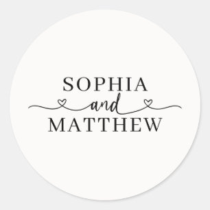 Names Script Heart Wedding Classic Round Sticker
