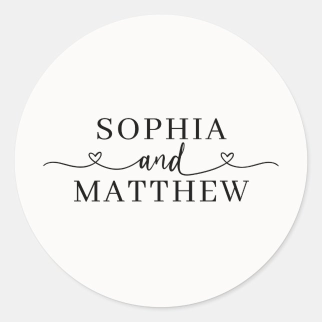 Names Script Heart Wedding Classic Round Sticker (Front)