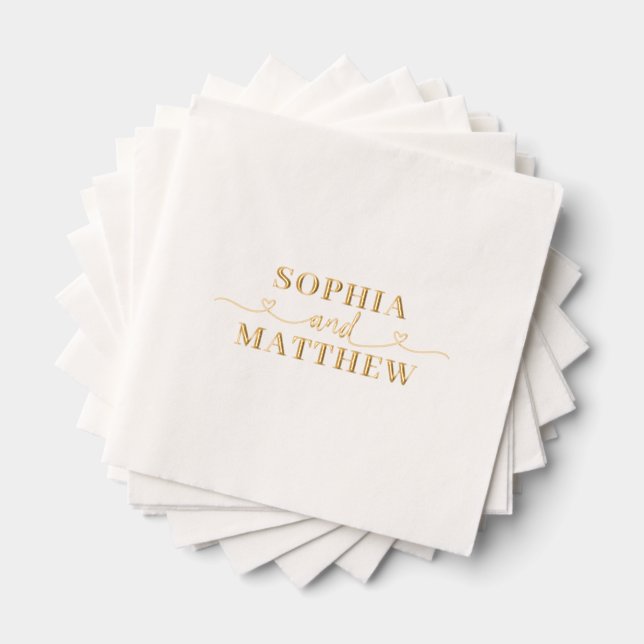 Names Script Heart Wedding Foil Napkins (Insitu (Stacked))