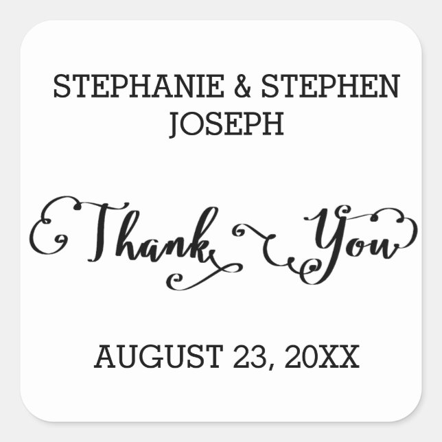 Names Script Thank You - Square Sticker (Front)