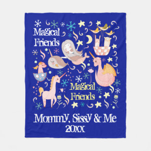 Names, Snowflakes, Narwhal Mermaid Unicorn Dragon Fleece Blanket