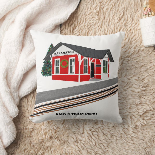 Name's Train Depot City Christmas Square Cotton Cushion (Blanket)