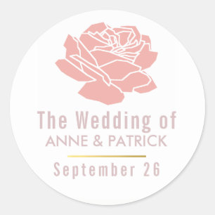 names with pretty rose flower, floral wedding pink classic round sticker