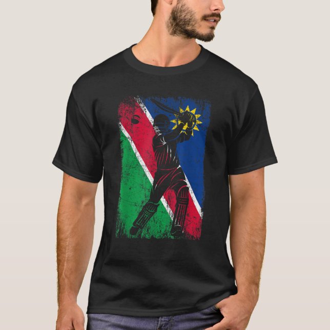 Namibia Flag Cricket Jersey Fan Player Coach T Shi T-Shirt (Front)