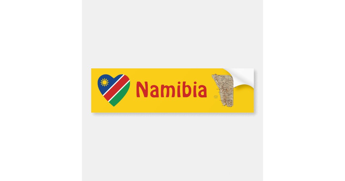 Nimibia Sticker Namibia Flag Heart + Map Bumper Sticker | Zazzle