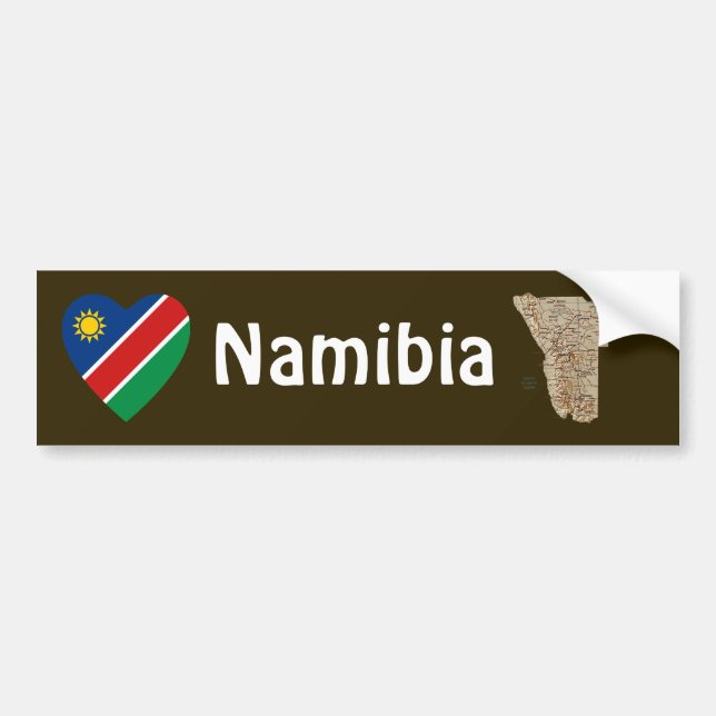 Namibia Flag Heart + Map Bumper Sticker (Front)