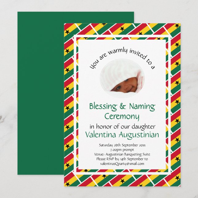 NAMING BLESSING CEREMONY | Ghana Flag | Photo Invitation (Front/Back)