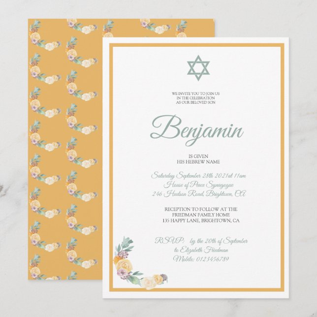 Naming Ceremony Jewish Baby Boy Invitation (Front/Back)